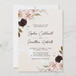 Invitación Floral de boho rosa de Rubor todo en un Boda