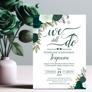 Invitación Floral de boho verde esmeralda aún prometemos reno