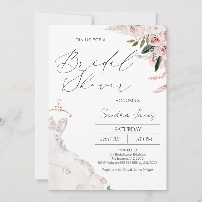 Invitación Floral de Boho y ducha de novia de vestir (Anverso)