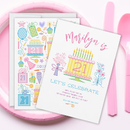 Invitación floral de Bonito de torta de cumpleaños