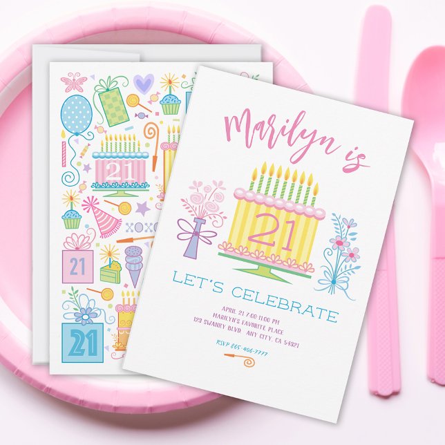 Invitación floral de Bonito de torta de cumpleaños (Subido por el creador)