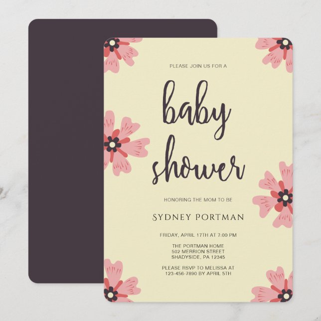 Invitación Floral de Bonito moderna de Baby Shower (Anverso / Reverso)