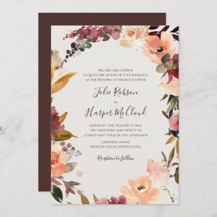 Invitación Floral de Borgoña   Boda tradicional beige