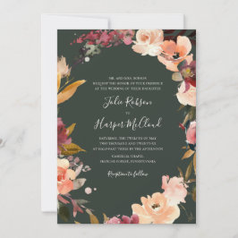 Invitación Floral de Borgoña | Boda tradicional beige