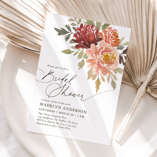 Invitación Floral de Borgoña Cae Ducha de Novias