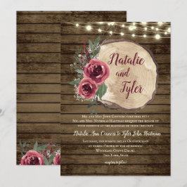 Invitación Floral de borgoña de madera rústica|Oleada de troz