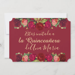 Invitación Floral de Borgoña Quinceanera