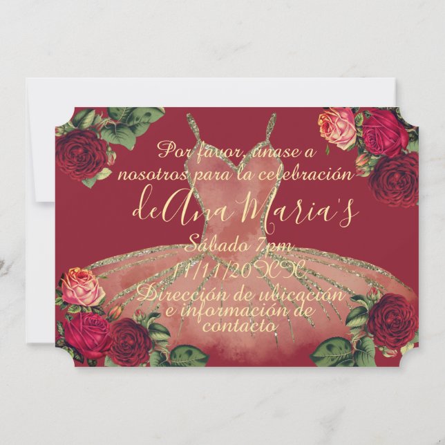 Invitación Floral de Borgoña Quinceanera Celebración (Reverso)