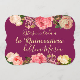 Invitación Floral de Borgoña Quinceanera Celebración