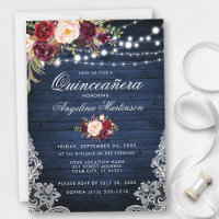Floral de borgoña rubia de madera azul Quinceanera