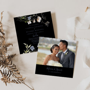 Invitación Floral de bosque salvaje Boda español negro