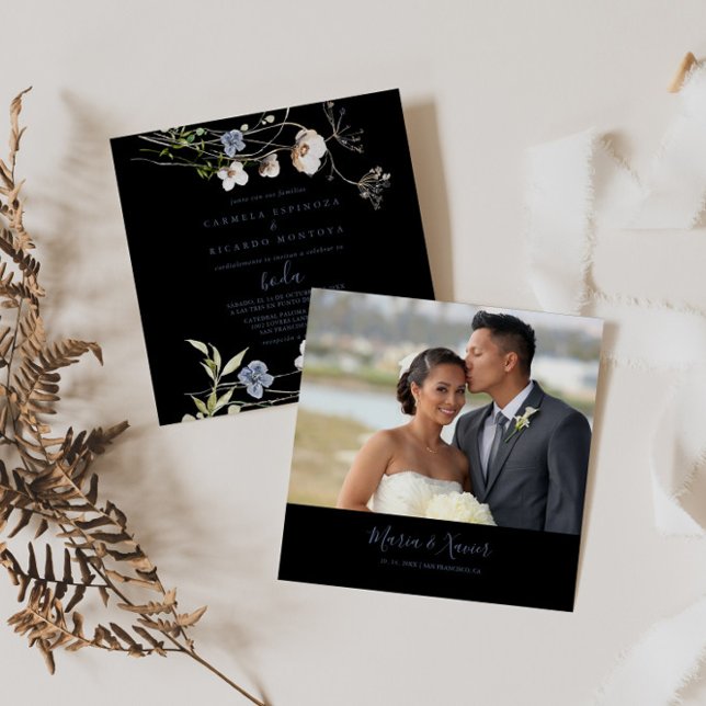 Invitación Floral de bosque salvaje Boda español negro (Subido por el creador)