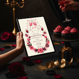 Invitación Floral de Brindis de Vino para Galentin