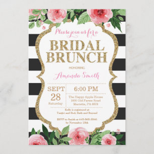 Invitación Floral de brunch de novias de oro negro rosado