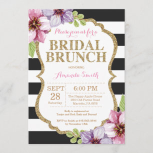 Invitación Floral de brunch de novias de oro negro rosado
