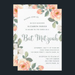 Invitación Floral de cada Bonito| Bat Mitzvah<br><div class="desc">Esta encantadora invitación a Bat Mitzvah presenta melocotón y flores blancas de moda con muchas hojas verdes,  y una moderna tipografía de escritura sobre un fondo blanco limpio.</div>