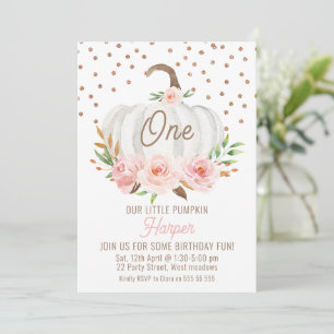 Invitación Floral de calabaza blanca 1er cumpleaños