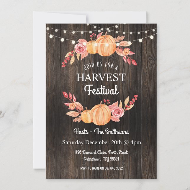Invitación floral de calabaza de madera de calabaz (Anverso)
