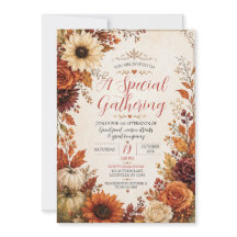 Invitación floral de calabaza de otoño