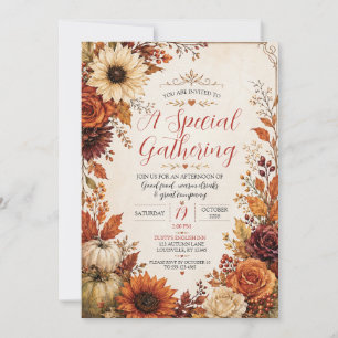 Invitación floral de calabaza de otoño