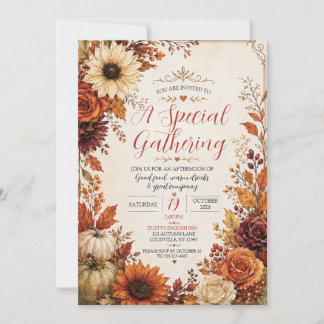 Invitación floral de calabaza de otoño