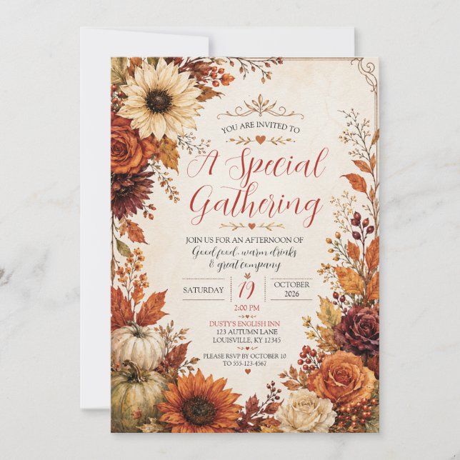 Invitación floral de calabaza de otoño (Anverso)