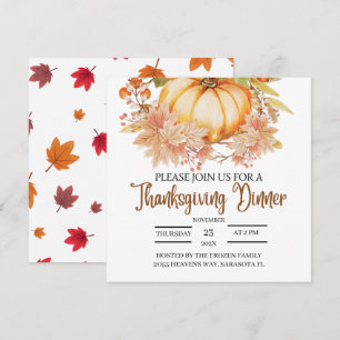 Invitación Floral de calabaza de otoño salta de la cena de Ac