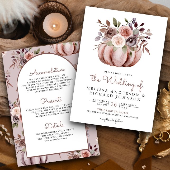 Invitación Floral de calabaza neutra de Boho en un solo Boda (Subido por el creador)
