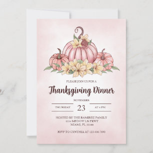 Invitación floral de calabaza rosa para Acción de