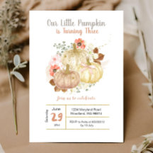 Floral de calabazas de oro de tercer cumpleaños