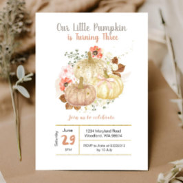 Invitación Floral de calabazas de oro de tercer cumpleaños