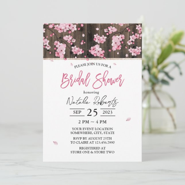Invitación Floral de cerezo Floral rosa ducha de novia (Anverso de pie)