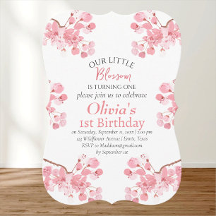 Invitación Floral de cerezo rosa primero primer cumpleaños