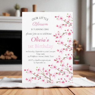 Invitación Floral de cerezo rosa primero primer cumpleaños
