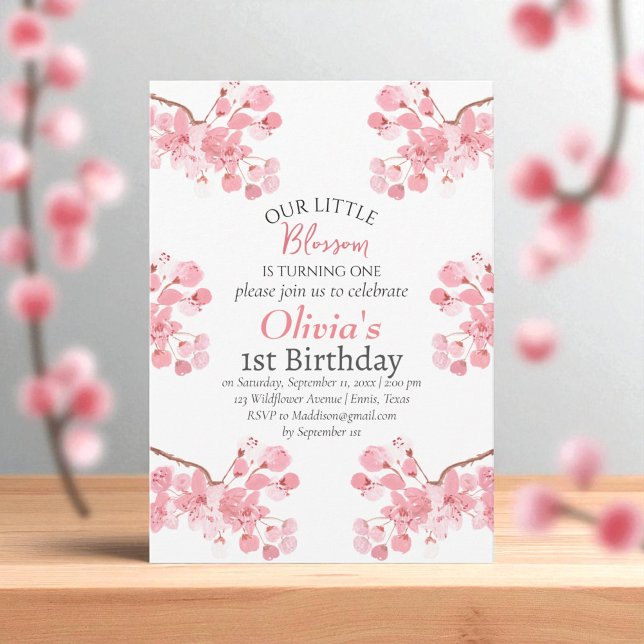 Invitación Floral de cerezo rosa primero primer cumpleaños (Subido por el creador)