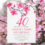 Invitación Floral de cerezo rosa Rubor 40th Birthday<br><div class="desc">Flor de cerezo,  Sakura,  elegante,  cuarenta,  flores de color rosa,  rústico,  floral,  adulto,  primavera,  botánico,  acuarela 40 invitaciones para fiestas de cumpleaños. Florecimiento de cerezo pintado a mano de acuarela. Personalízalo con tus detalles.</div>