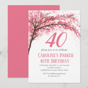 Invitación Floral de cerezo rosa Rubor 40th Birthday