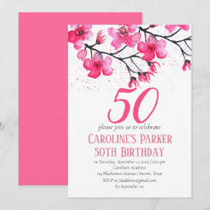 Invitación Floral de cerezo rosa Rubor 50 cumpleaños