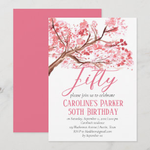 Invitación Floral de cerezo rosa Rubor 50 cumpleaños