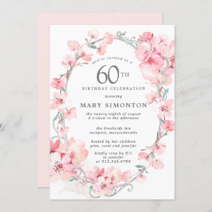 Invitación Floral de cerezo rosa Rubor 60 cumpleaños