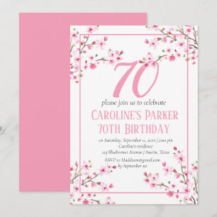 Invitación Floral de cerezo rosa Rubor 70th Birthday