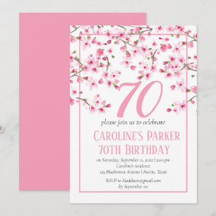 Invitación Floral de cerezo rosa Rubor 70th Birthday