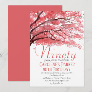 Invitación Floral de cerezo rosa Rubor 90th Birthday