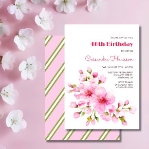 Invitación Floral de cerezo rosado rustico Sakura cumpleaños