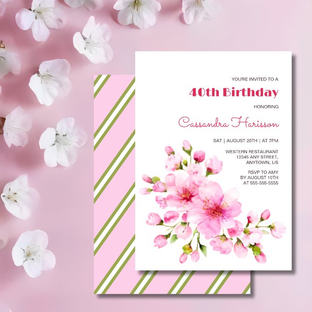 Invitación Floral de cerezo rosado rustico Sakura cumpleaños (Subido por el creador)