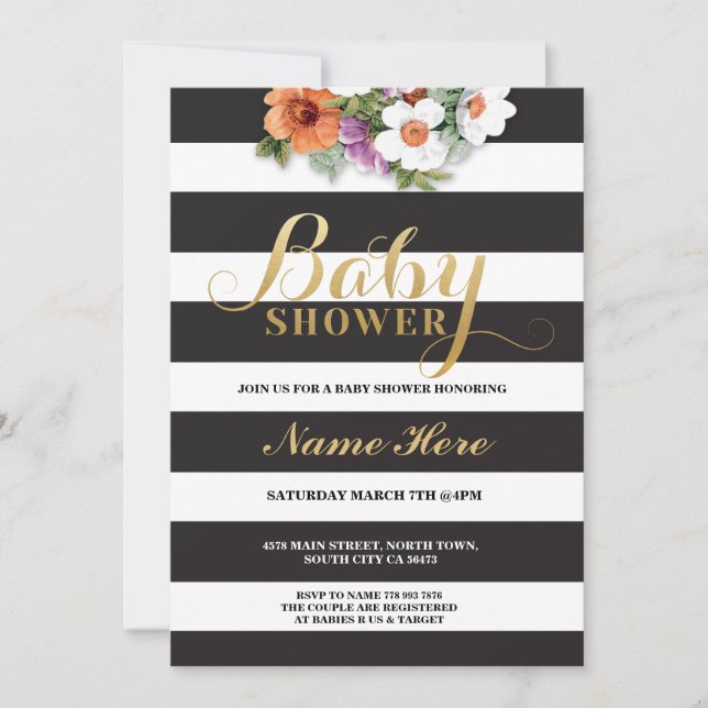 Invitación floral de Chica Purpurina Baby Shower S (Anverso)