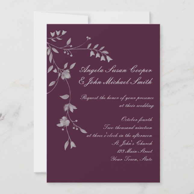 Invitación floral de ciruela gris (Anverso)