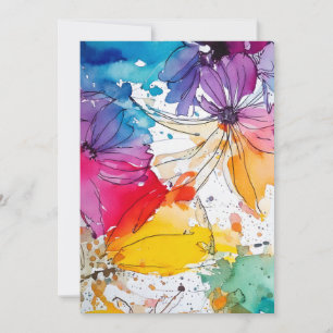 Invitación floral de color acuático con arcoiris