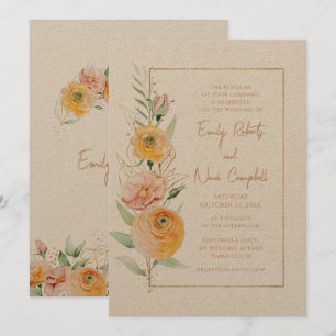 Invitación Floral de color amarillo Naranja moderno rústico