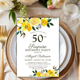 Invitación Floral de color amarillo sorprende 50 cumpleaños